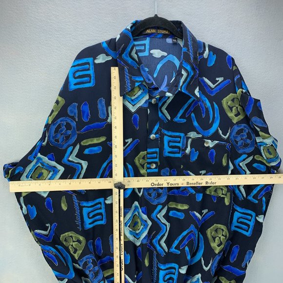 **SOLD**Alan Stuart Shirt Mens XXL 2XL Blue Abstract Art Pullover Banded Pocket - Picture 10 of 13